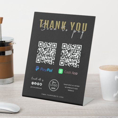 Thank you Scan to Pay Logo QR Code Payment Black Pedestal Sign
