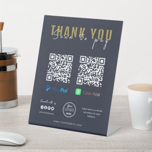 Thank you Scan to Pay Logo QR Code Payment Navy Pedestal Sign