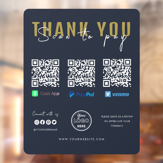 Thank you Scan to Pay Logo QR Code Payment Navy Window Cling (Sheet 2)