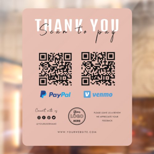 Thank you Scan to Pay Logo QR Code Payment Pink Window Cling