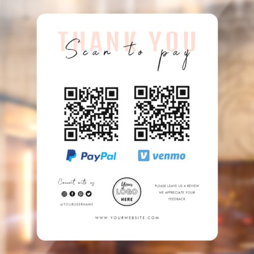 Thank you Scan to Pay Logo QR Code Payment White Window Cling
