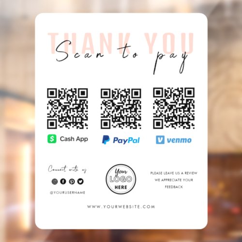 Thank you Scan to Pay Logo QR Code Payment White Window Cling