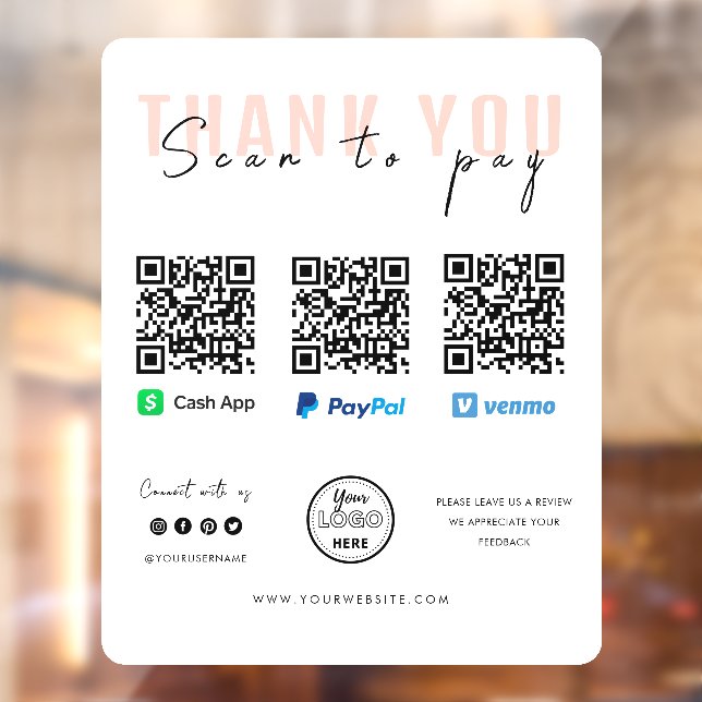 Thank you Scan to Pay Logo QR Code Payment White Window Cling (Sheet 2)