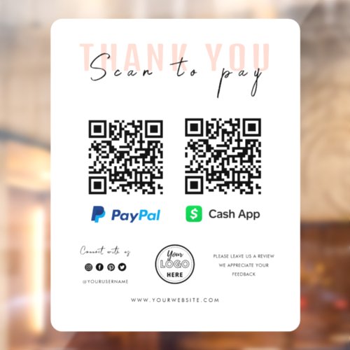 Thank you Scan to Pay Logo QR Code Payment Window Cling