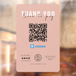 Thank you Scan to Pay Logo QR Code Venmo Pink Window Cling