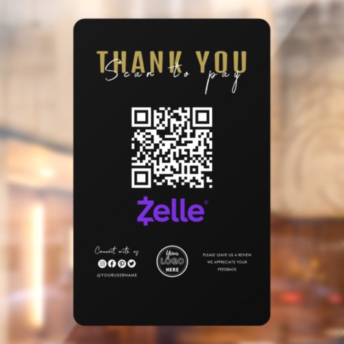 Thank you Scan to Pay Logo QR Code Zelle Black Window Cling