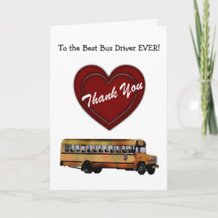 Thank You!-School Bus Driver/Red Heart+Personalize Thank You Card
