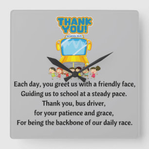 Thank You, School Bus Driver. Square Wall Clock