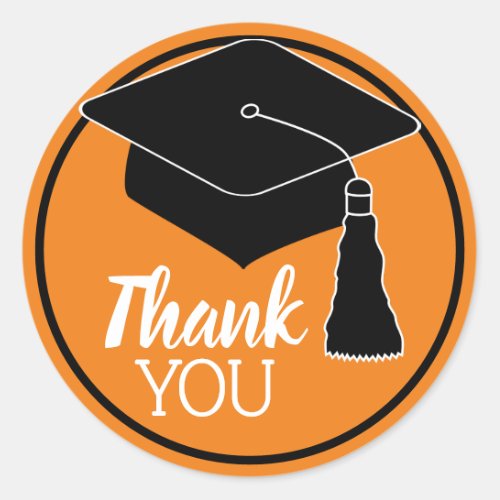 Thank You School Colors Black and Orange Classic Round Sticker