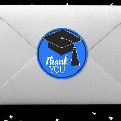 Thank You School Colors Blue and Black Classic Round Sticker