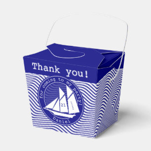 Thank You - Schooner on Navy Waves Nautical Party Favor Boxes