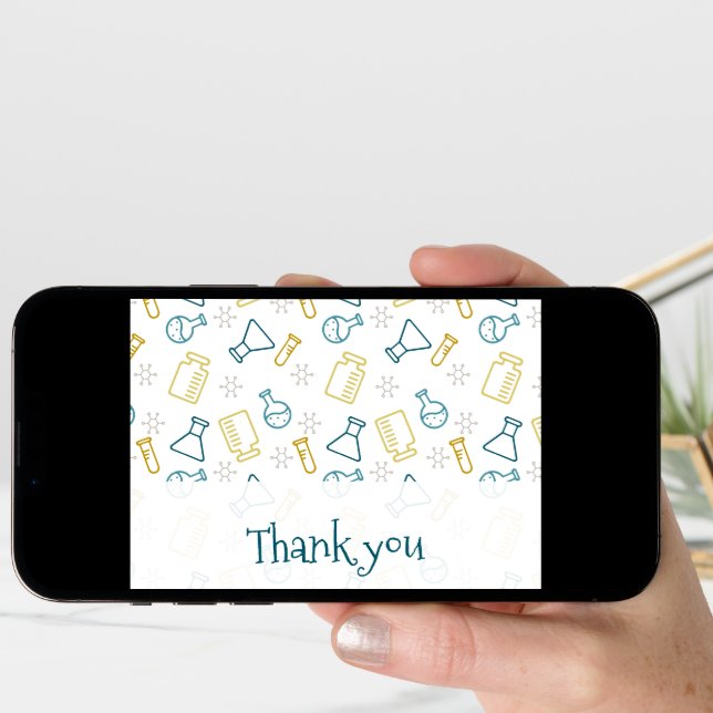 Thank you science card with laboratory items (Front Digital)
