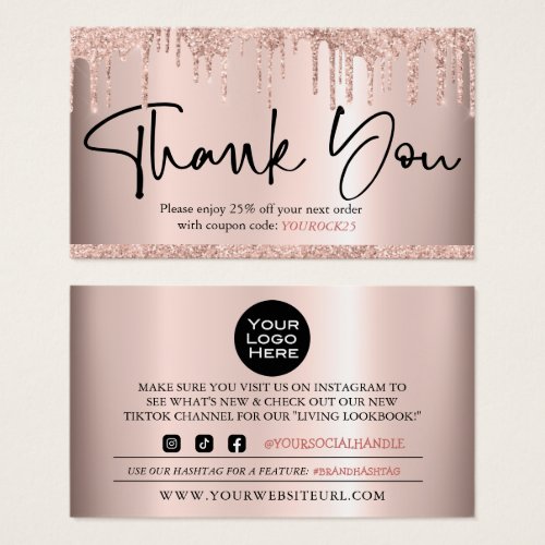 Thank You Scipt Rose Gold Customer Discount Card 