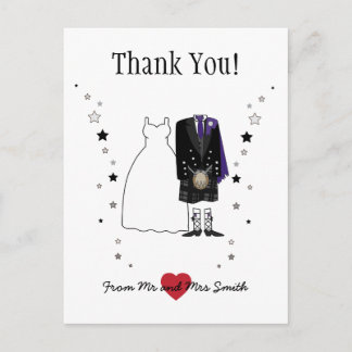 Thank you Scottish bride & Groom - purple Postcard