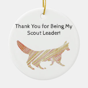 Thank You Scout Leader Pattern Silhouette Fox Ceramic Ornament