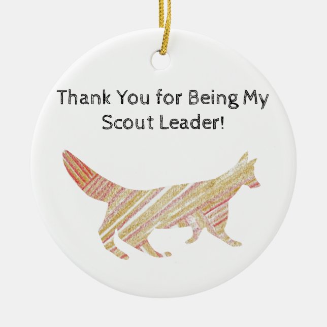 Thank You Scout Leader Pattern Silhouette Fox Ceramic Ornament (Front)