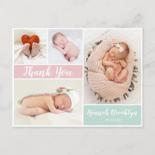 Thank You Script 4 Photo Collage Birth Announcemen Announcement Postcard