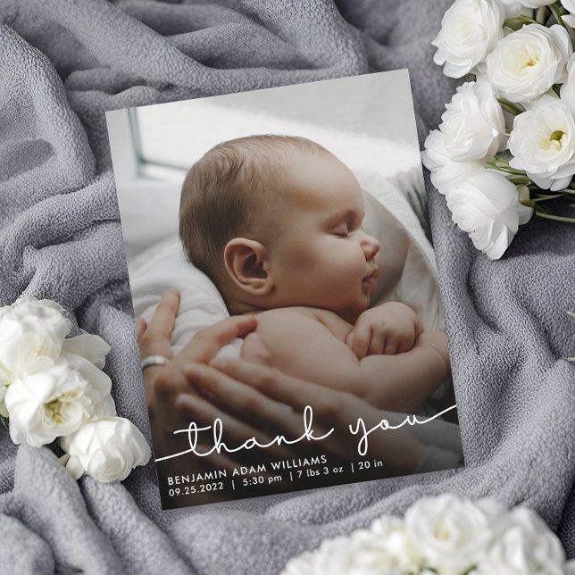 Thank You Script Baby Birth Announcement Postcard (Creator Uploaded)