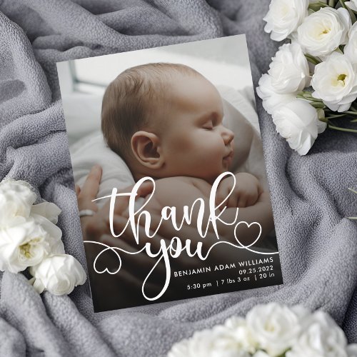 Thank You Script Baby Birth Announcement Postcard