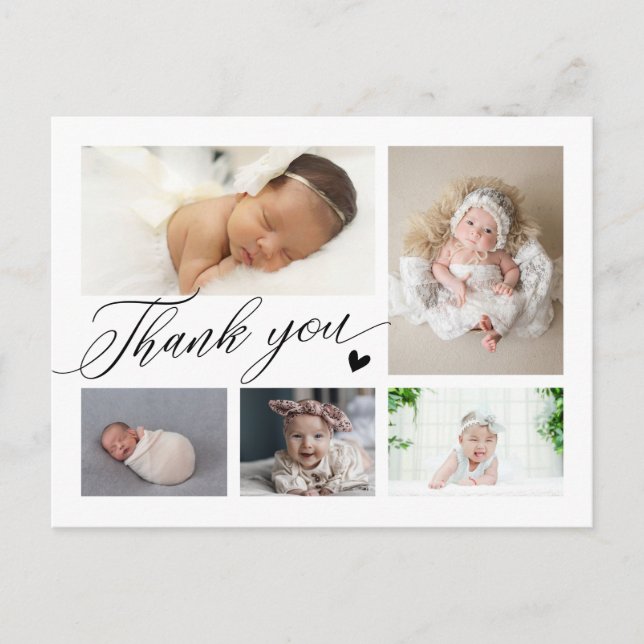 Thank You Script Baby Birth Announcement Postcard (Front)