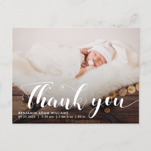 Thank You Script Baby Birth Announcement Postcard