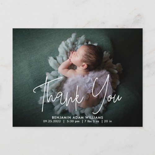 Thank You Script Baby Birth Announcement Postcard