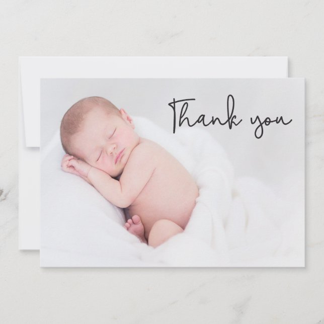 Thank You Script Baby Photo Birth Announcement (Front)