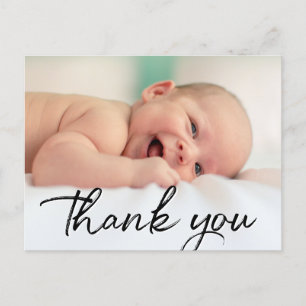 Thank you Script Baby Photo Birth Announcement Postcard