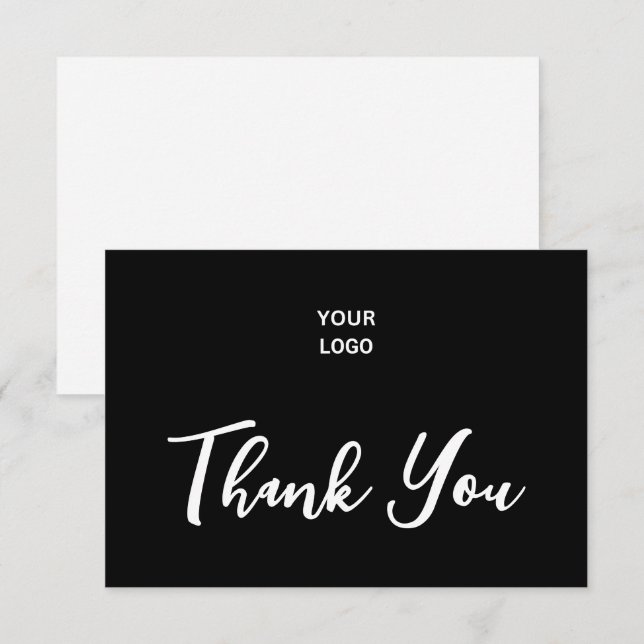 Thank You Script Blank on Back Business Logo Black Card (Front/Back)