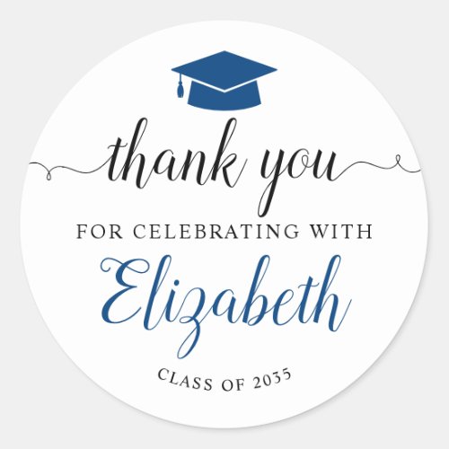Thank You Script Blue Grad Graduation Party Favor Classic Round Sticker