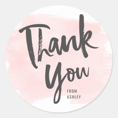 Thank you script brush pastel pink brushstroke classic round sticker