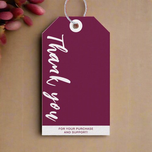 Thank You Script Burgundy Business Logo Clothing  Gift Tags