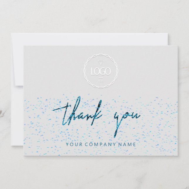 Thank You Script Business  Insert  Logo Blue Grey Invitation (Front)