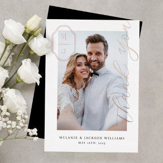 Thank You Script Custom Monogram Wedding Photo Foil Invitation