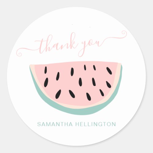Thank you script cute pastel watermelon classic round sticker