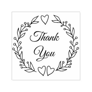 Thank You Script Doodle Botanical Wedding Wreath Self-inking Stamp