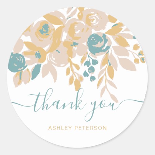 Thank you script editable abstract boho floral classic round sticker