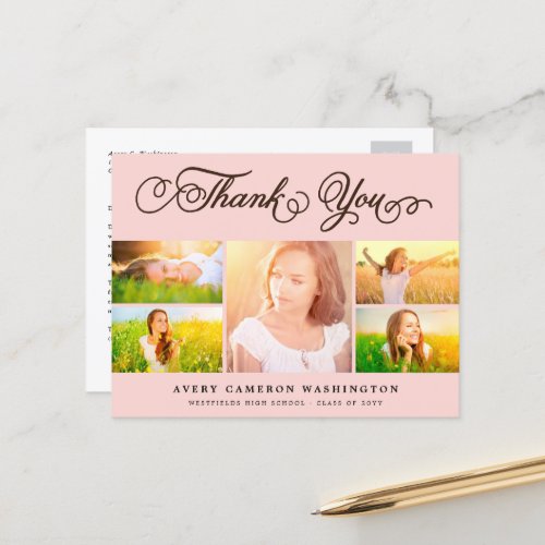 Thank You Script Elegant 5 Multi Photo Graduation Postcard