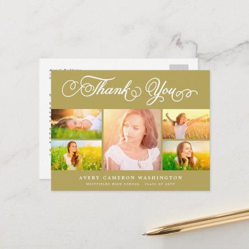 Thank You Script Elegant 5 Multi Photo Graduation Postcard