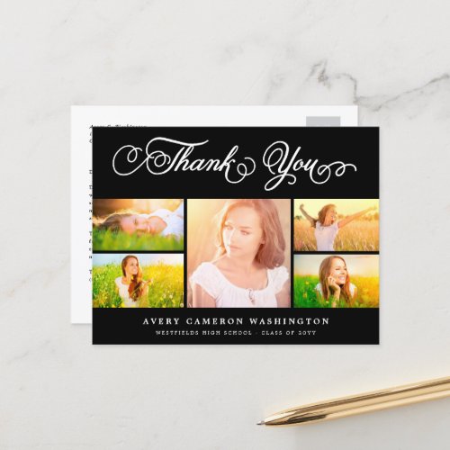 Thank You Script Elegant 5 Multi Photo Graduation Postcard