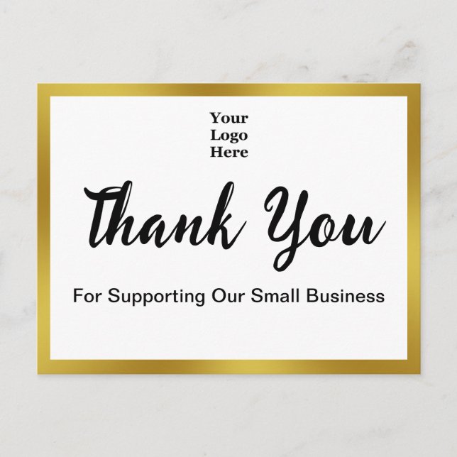 Thank You Script Elegant Black White Gold Business Postcard (Front)