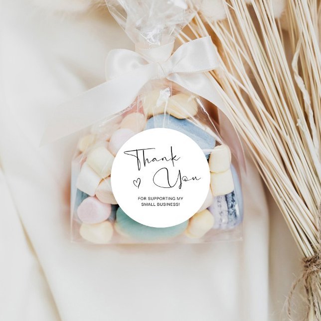 Thank You Script Elegant Heart Small Business Classic Round Sticker (Creator Uploaded)