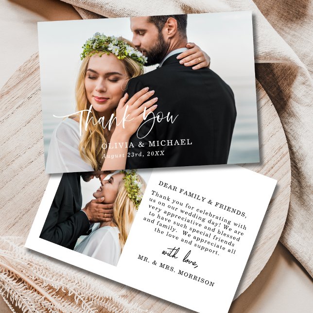 Thank You Script Elegant Photo Wedding Card (Creator Uploaded)