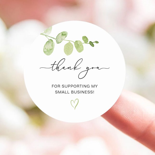Thank You Script Eucalyptus Small Business Classic Round Sticker (Creator Uploaded)