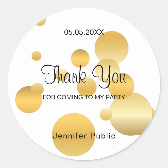 Thank You Script Faux Gold Confetti Template Classic Round Sticker (Front)
