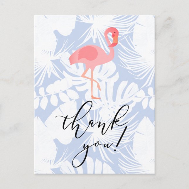 thank you script flamingo tropical palm leaves postcard (Front)