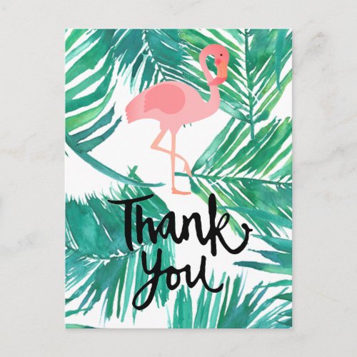 thank you script flamingo tropical palms postcard