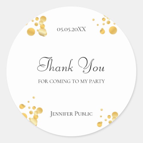 Thank You Script Gold Confetti Template Elegant Classic Round Sticker