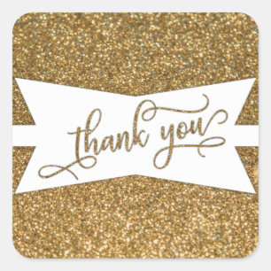 Thank You Script, Gold Glitter & Angular Badge Square Sticker