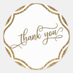 Thank You Script, Gold Glitter & Ornate Badge Classic Round Sticker